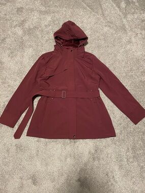Gerry Special Edition Women's Fleece Lined Hooded Belted Trench Coat - Burgundy